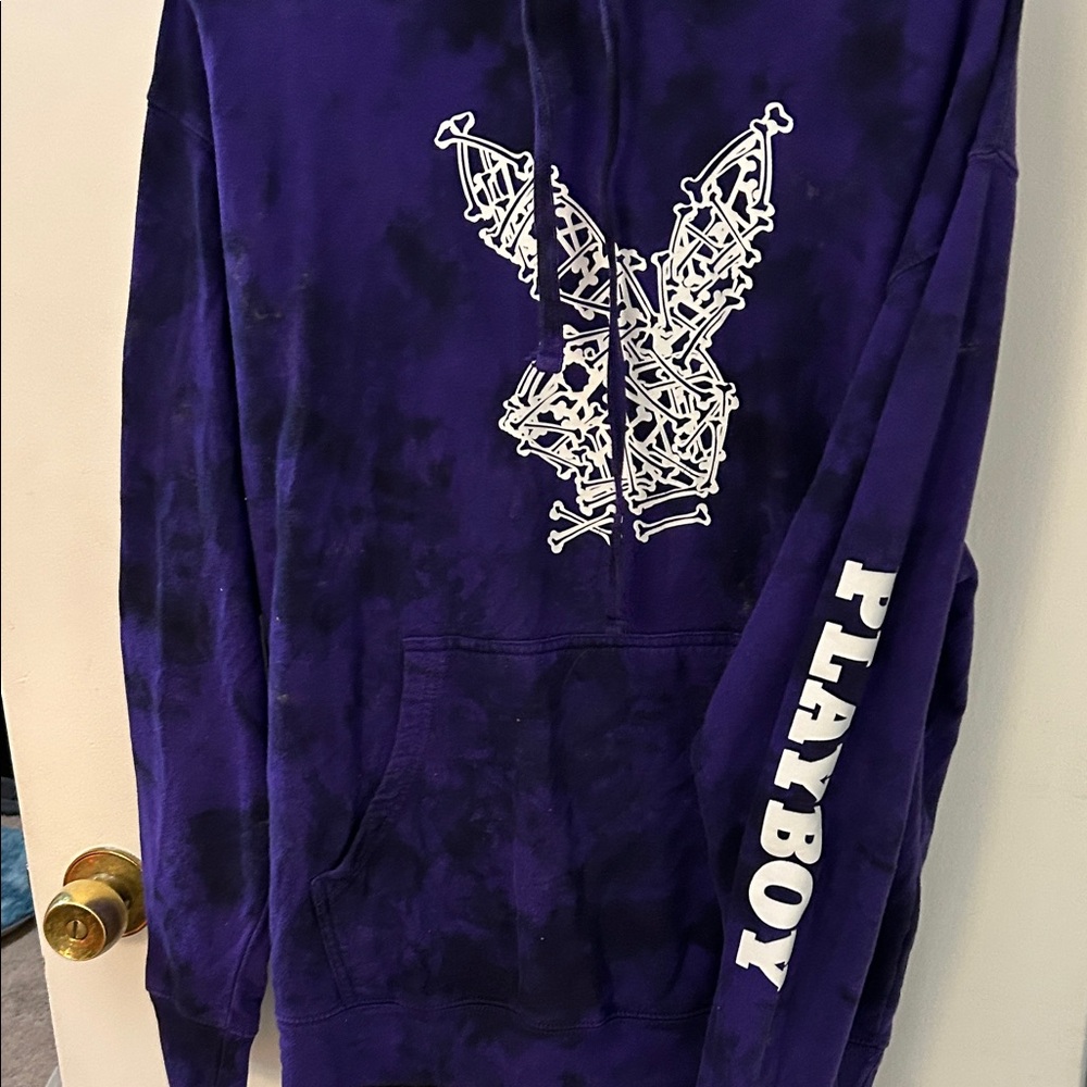 PLAYBOY Purple Pullover Hoodie with White Bunny Graphic